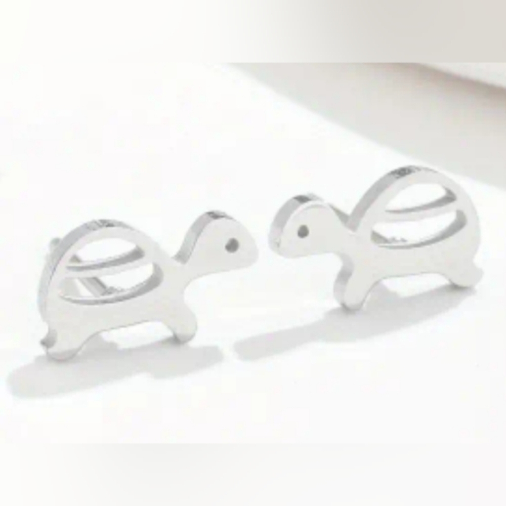 Turtle Silver Tone Stud Earrings